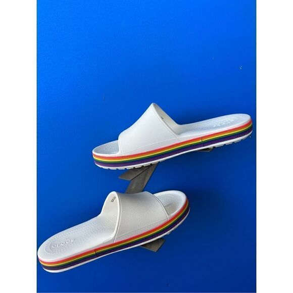 Crocs Crocband III white Rainbow Slide Sandal, 8 US Men and 10 women - Picture 2 of 6